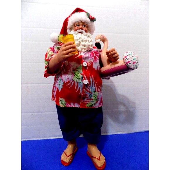 NEW Rare Coastal Beach Surf Santa Flamingo Figurine Hawaii Florida Noel - Picture 3 of 6